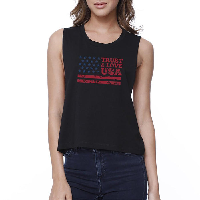 Trust Love USA Womens Black Crop Top Round Neck Line Cotton Tanks.