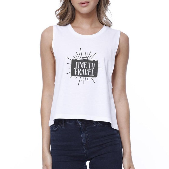 Time To Travel Womens White Crop Top.