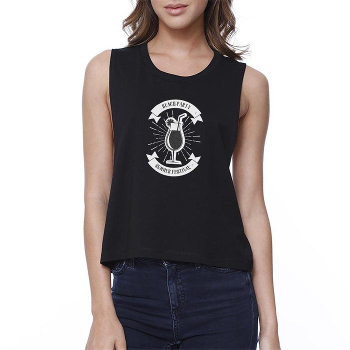 Beach Party Summer Festival Womens Black Crop Top.