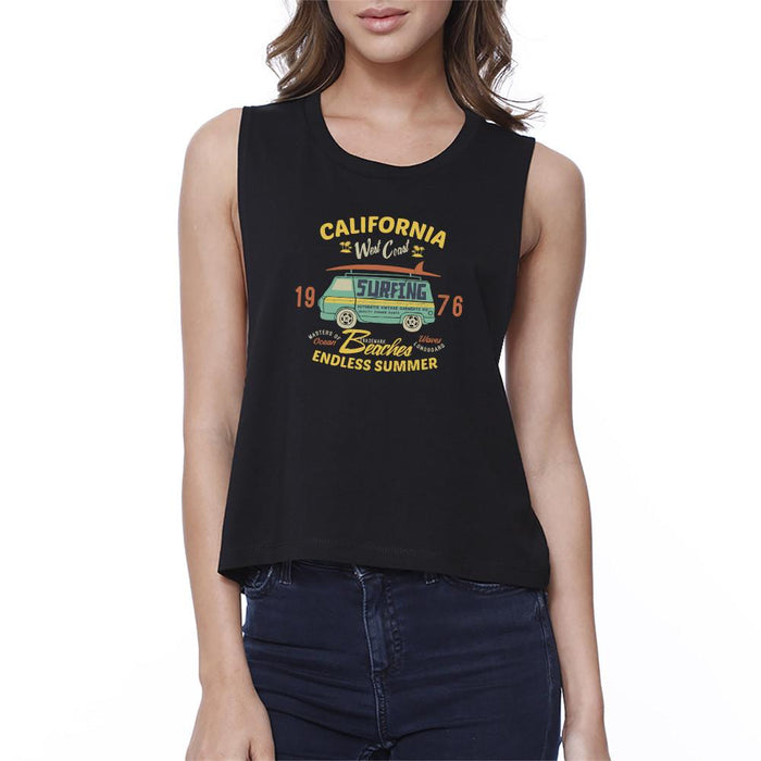 California Beaches Endless Summer Womens Black Crop Top.