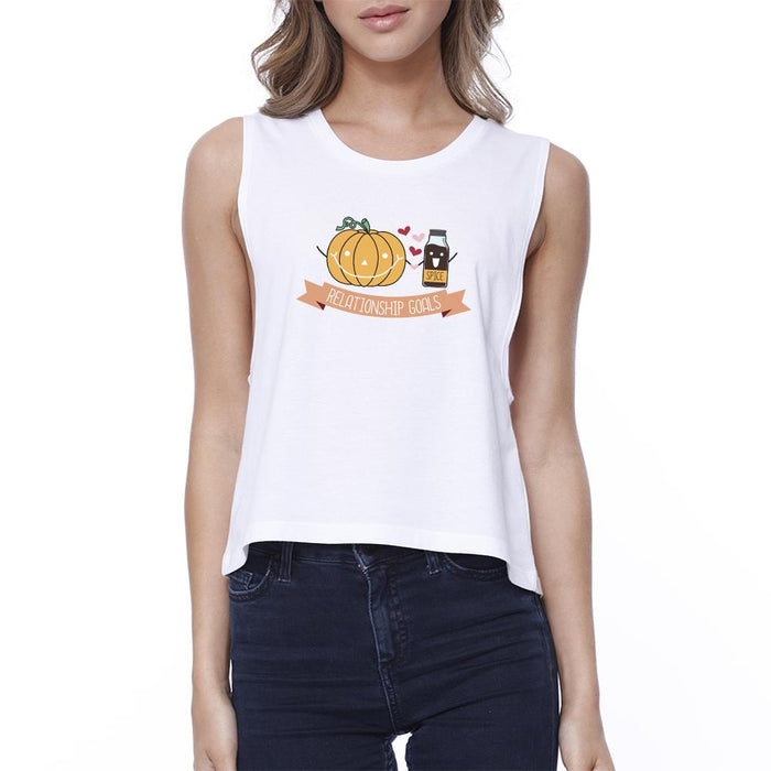 Pumpkin Spice Relationship Goals Womens White Crop Top.