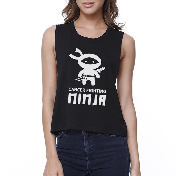 Cancer Fighting Ninja Womens Black Crop Top.