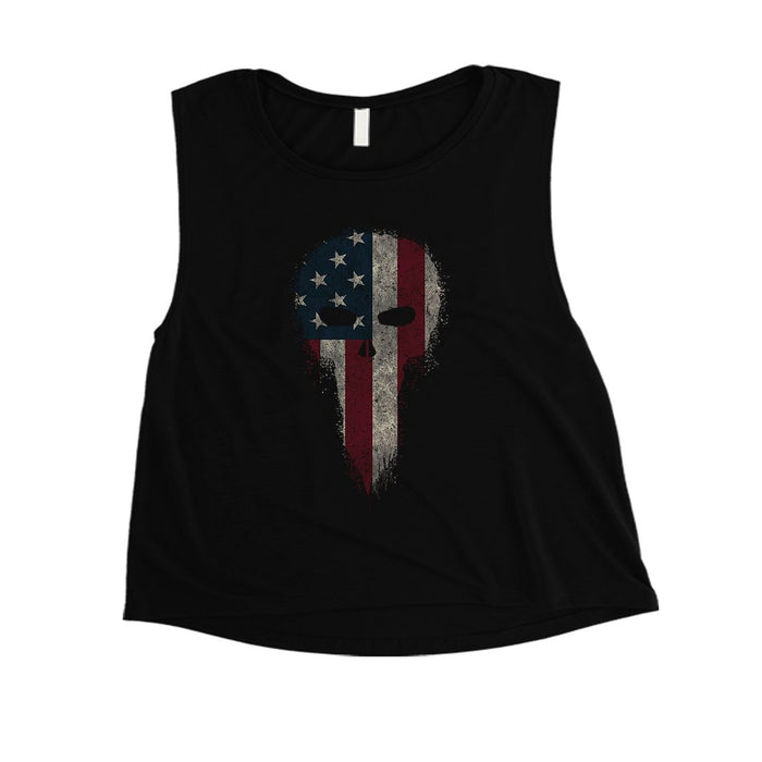 Vintage American Skull Womens Crop Tee Cute 4th of July Outfits.