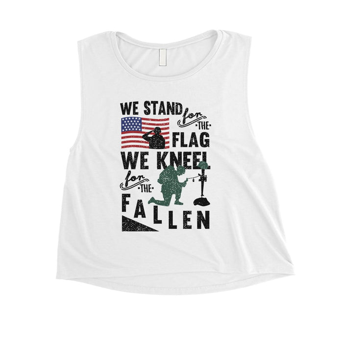 We Stand We Kneel Womens Cute White Crop Tank Top Memorial Day Gift.