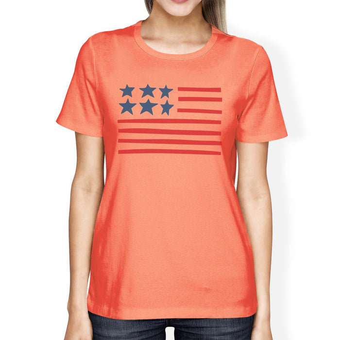 USA Flag Womens 4th Of July Decorative Shirt Cute Short Sleeve Tee.