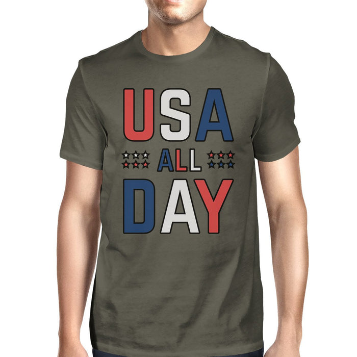 USA All Day Mens Dark Grey Round Neck T-Shirt Patriotic Gift Ideas.