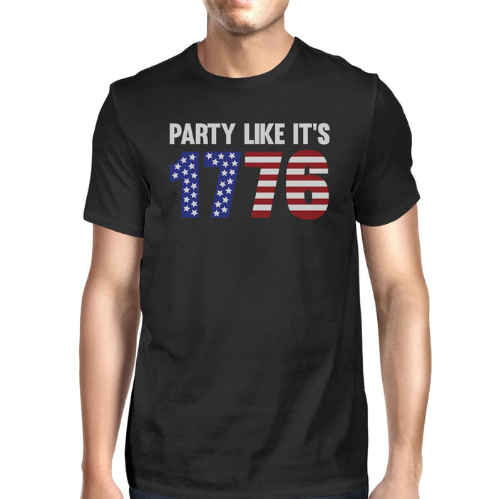 Party Like It's 1776 Mens Black Short Sleeve Cotton Shirt Crewneck.