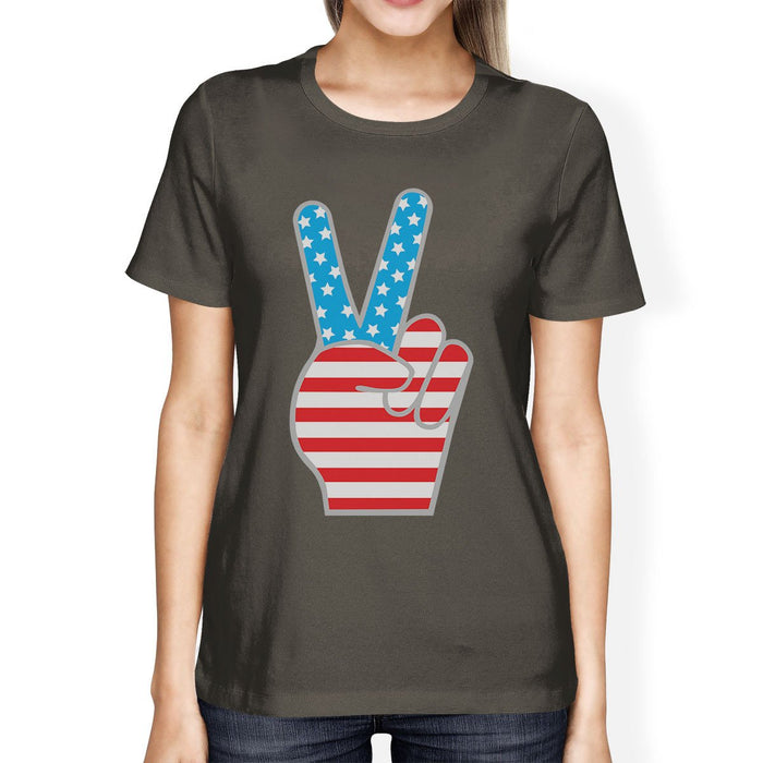 Peace Sign American Flag Unique Design Graphic T-Shirt For Women.