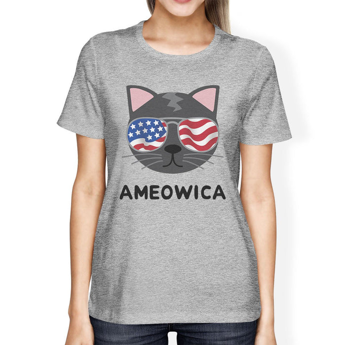 Ameowica Womens Graphic Tee Cute Cat Design Tee For 4th Of July.