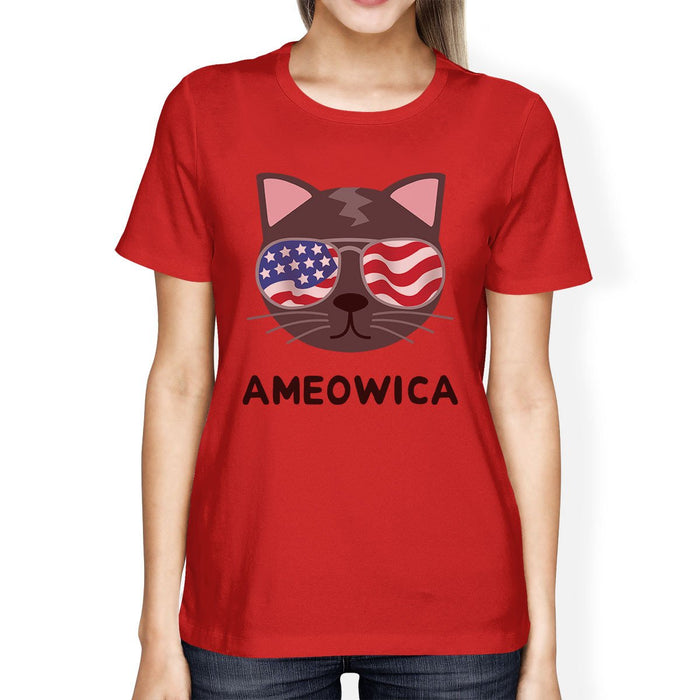 Ameowica Womens Funny Fourth Of July T-Shirt Gifts For Cat Owners.