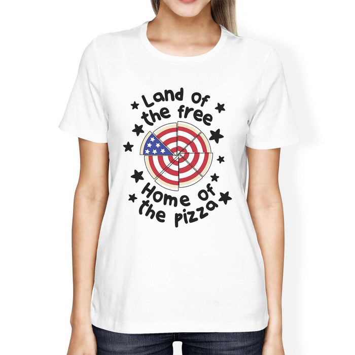 Land Of The Free Womens White Cotton Graphic Tee Food Lover Gifts.