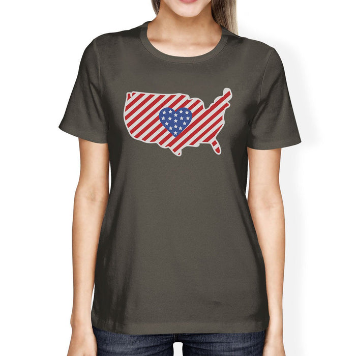 USA Map American Flag Womens Dark Gray T-Shirt For Independence Day.