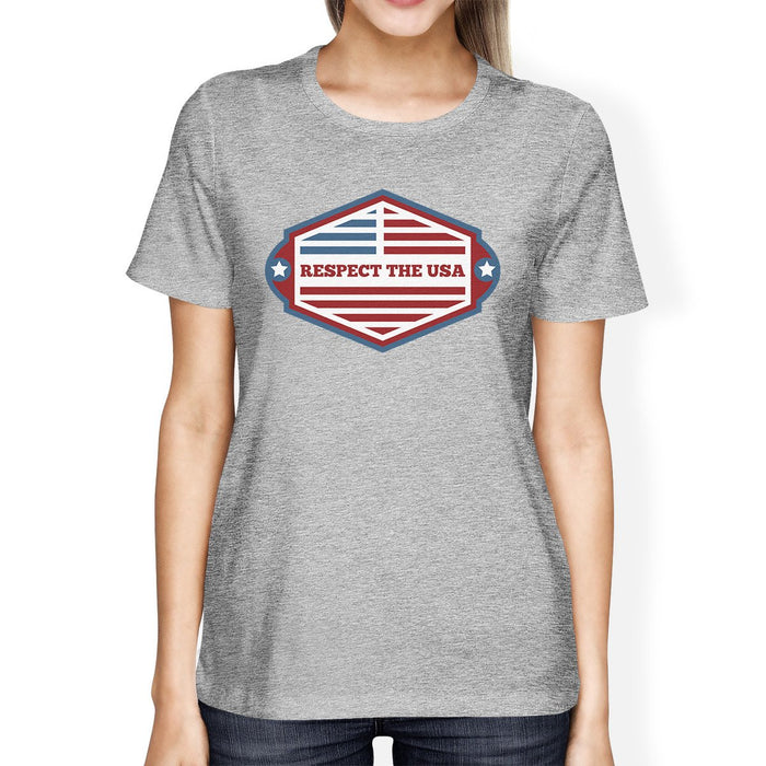 Respect The USA American Flag Shirt Womens Grey Short Sleeve Tee.