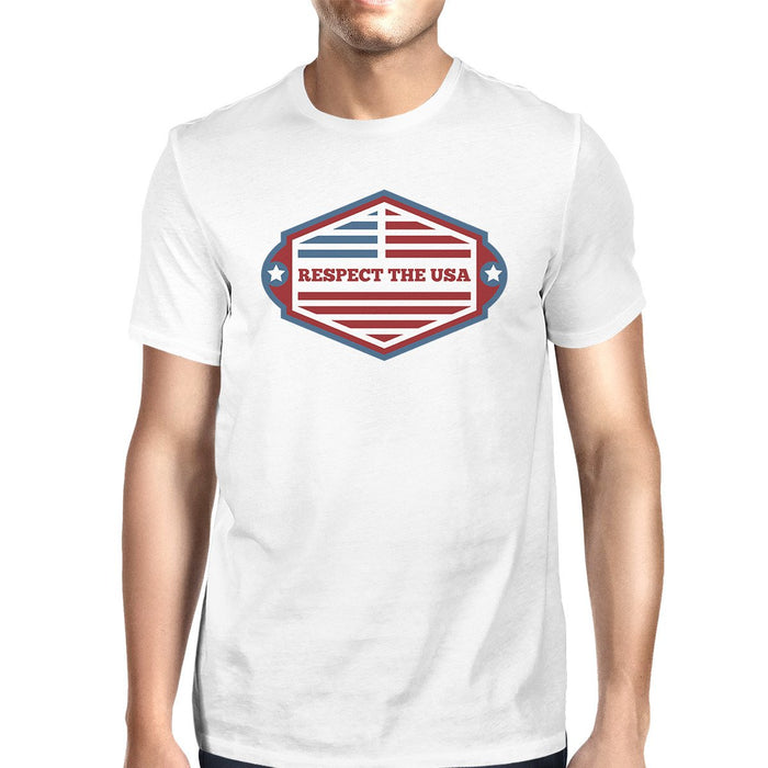 Respect The USA American Flag Shirt Mens White Short Sleeve Tshirt.