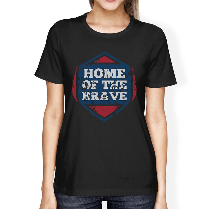 Home Of The Brave American Flag Shirt Womens Black Graphic Tshirt.