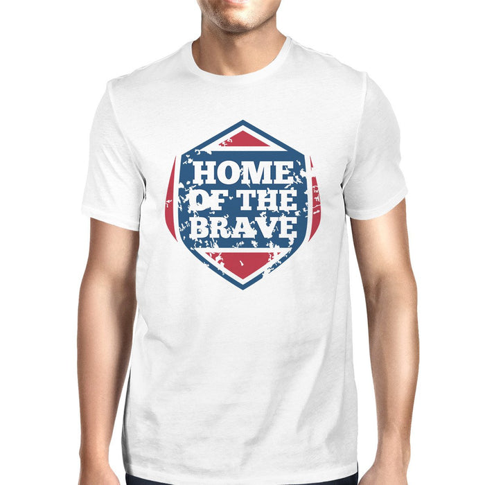 Home Of The Brave American Flag Shirt Mens White Graphic Tshirt.