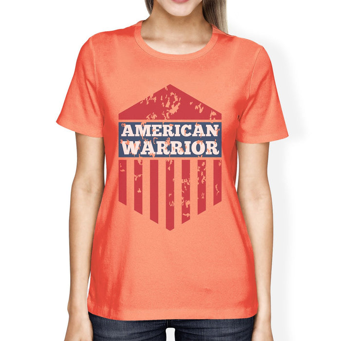 American Warrior Tee Womens Peach Short Sleeve T-Shirt Gift For Her.