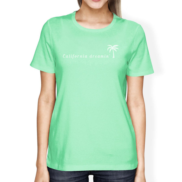 California Dreaming Womens Mint Cute Palm Tree Design Summer Shirt.