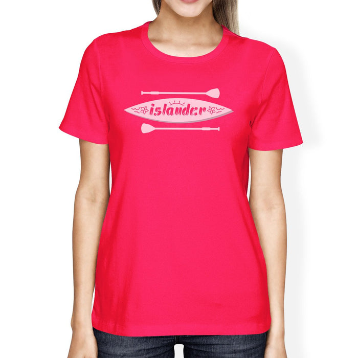 Islander Womens Hot Pink Paddle Board Graphic Tee Shirt Round Neck.