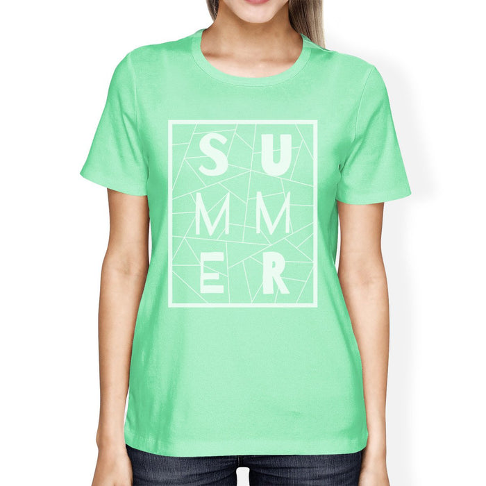 Summer Geometric Womens Mint Trendy Lettering Graphic Tee Shirt.