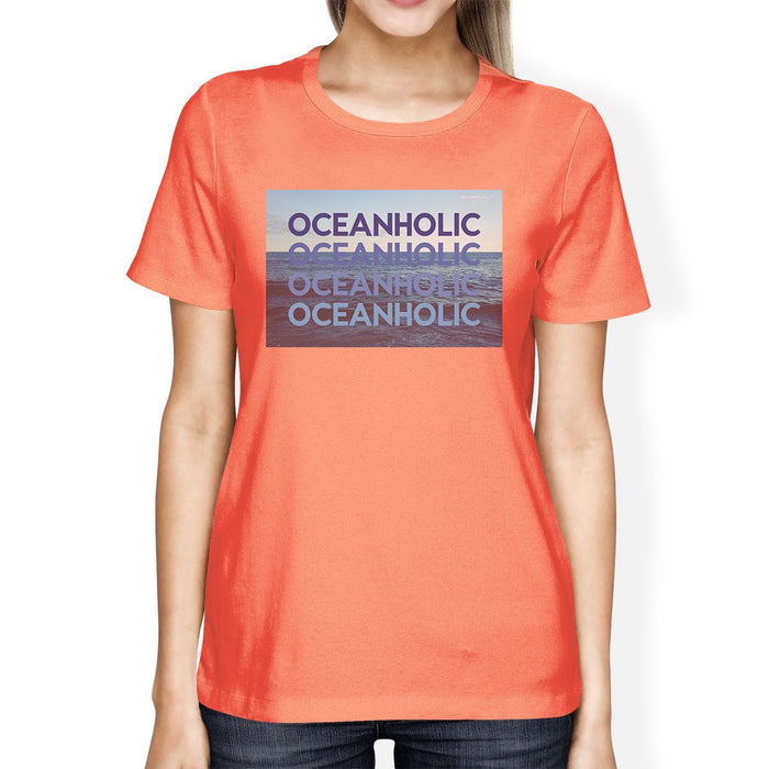 Oceanholic Womens Peach Graphic Lightweight Tropical Design Tshirt.