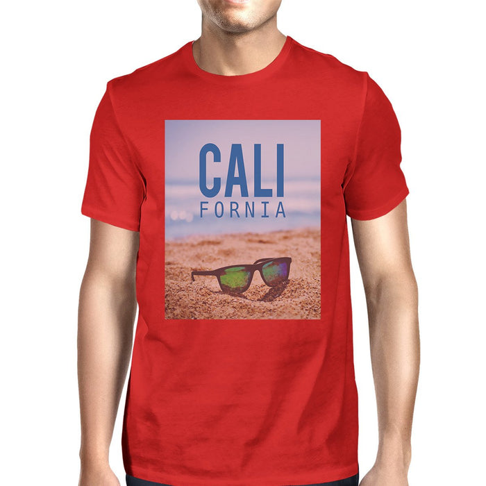 California Beach Sunglasses Real Photo Mens Crewneck Summer T-Shirt.