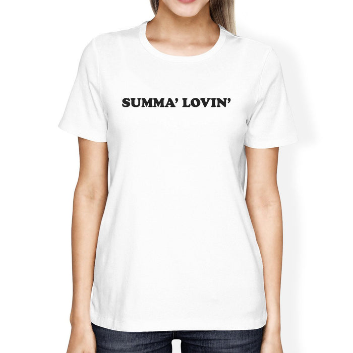 Summa' Lovin' Womens White Round Neck T-Shirt Cute Summer Outfit.