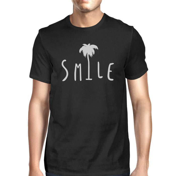 Smile Palm Tree Black Mens Funny Design Short Sleeve Tshirt Cotton.