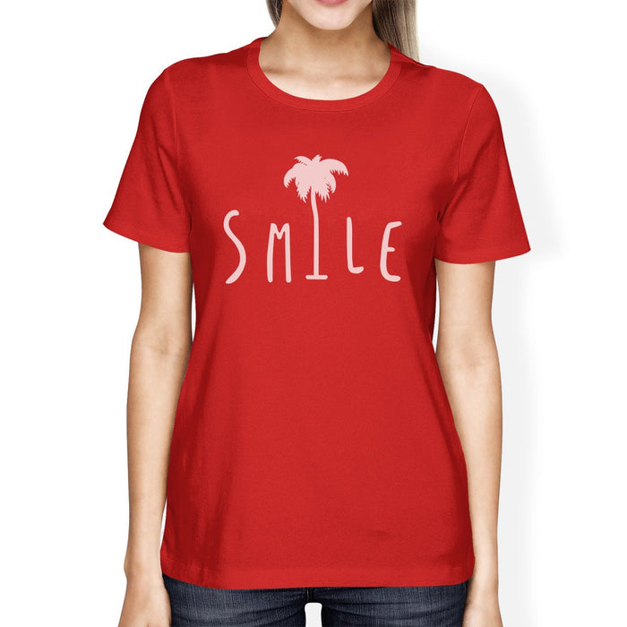 Smile Palm Tree Womens Round Neck Cute Tropical Palm Tree T-Shirt.