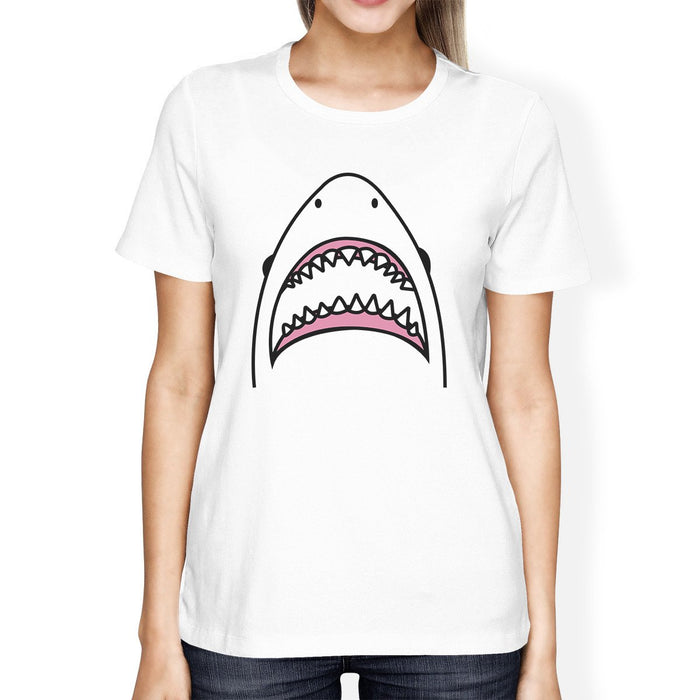 Shark Womens White Graphic T-Shirt Lightweight Summer Cotton Tee.