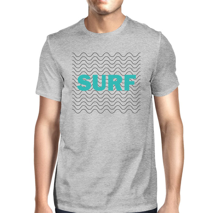 Surf Waves Mens Grey Funny Graphic T-Shirt Lightweight Summer Top.