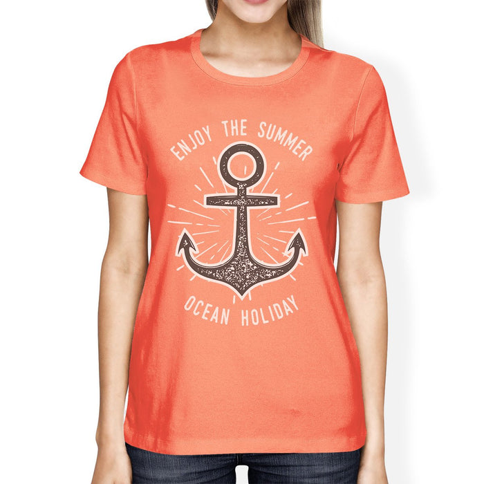 Enjoy The Summer Ocean Holiday Womens Peach Shirt.