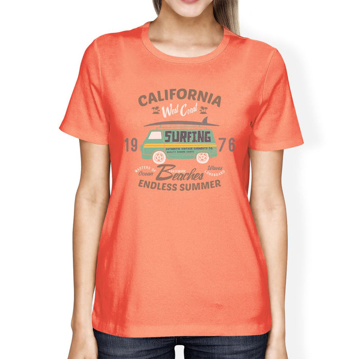 California Beaches Endless Summer Womens Peach Shirt.