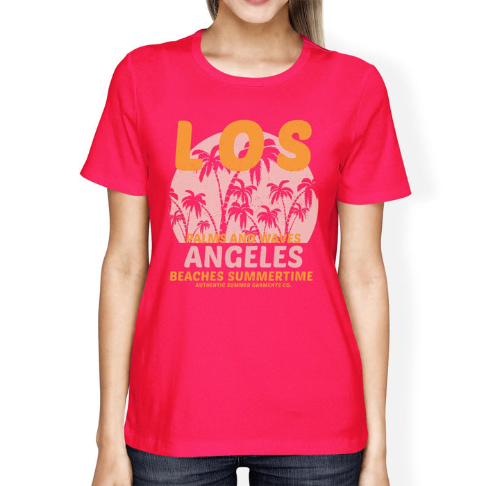 Los Angeles Beaches Summertime Womens Hot Pink Shirt.