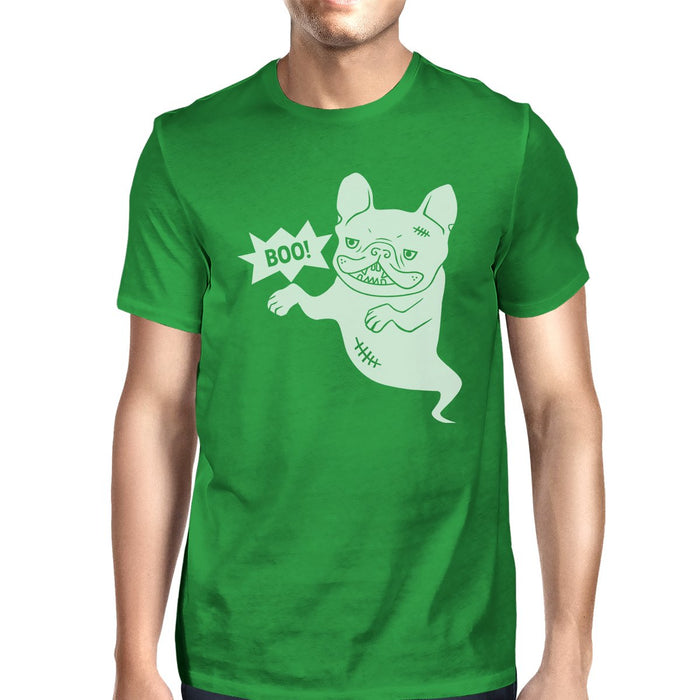 Boo French Bulldog Ghost Mens Green Shirt.