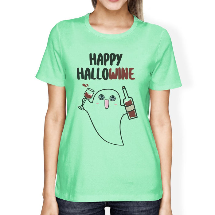 Happy Hallowine Ghost Wine Womens Mint Shirt.