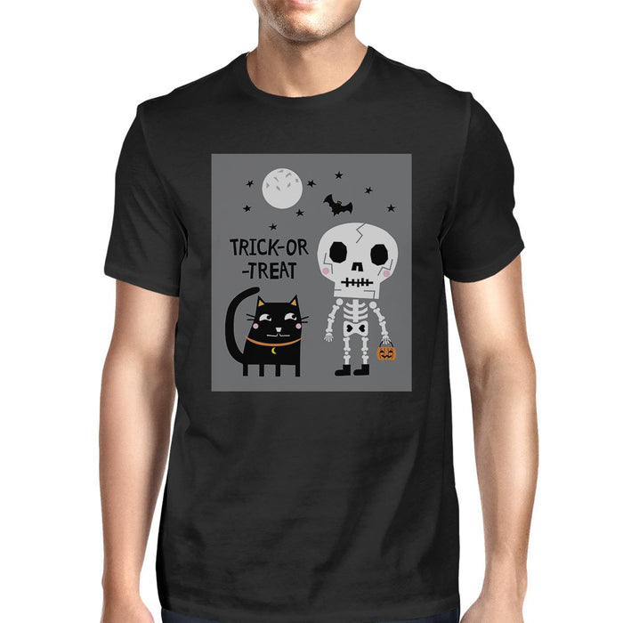 Trick-Or-Treat Skeleton Black Cat Mens Black Shirt.