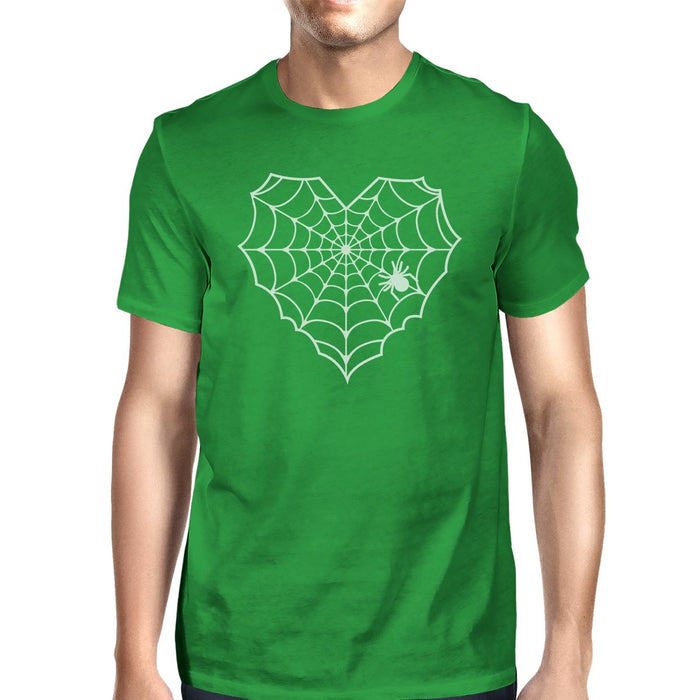 Heart Spider Web Mens Green Shirt.