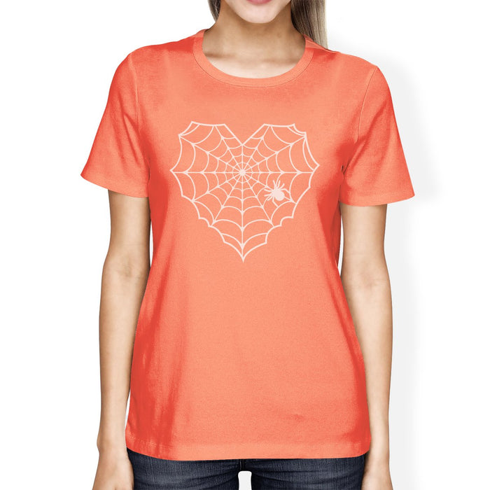 Heart Spider Web Womens Peach Shirt.
