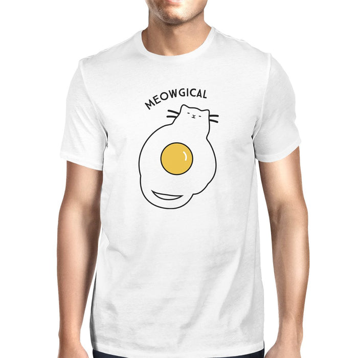 Meowgical Cat And Fried Egg Mens White Shirt.