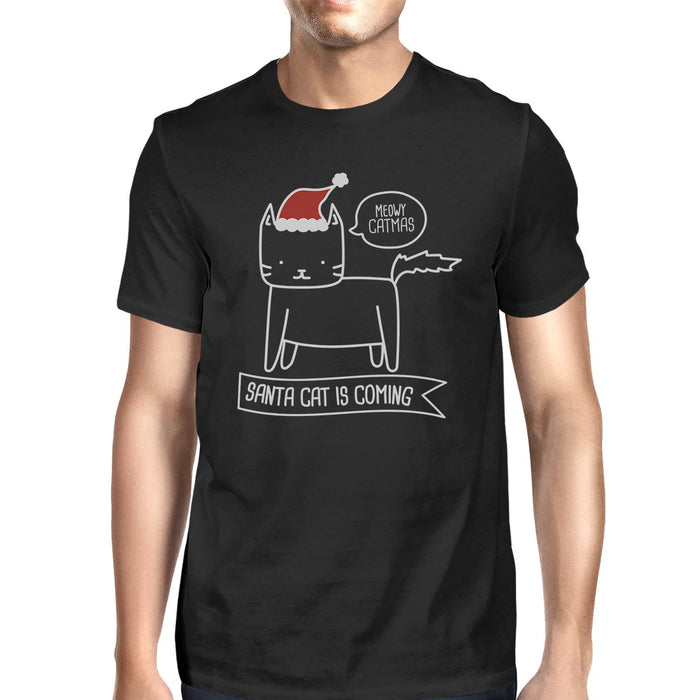 Meowy Catmas Santa Cat Is Coming Mens Black Shirt.