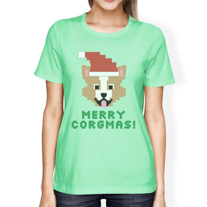 Merry Corgmas Corgi Womens Mint Shirt.