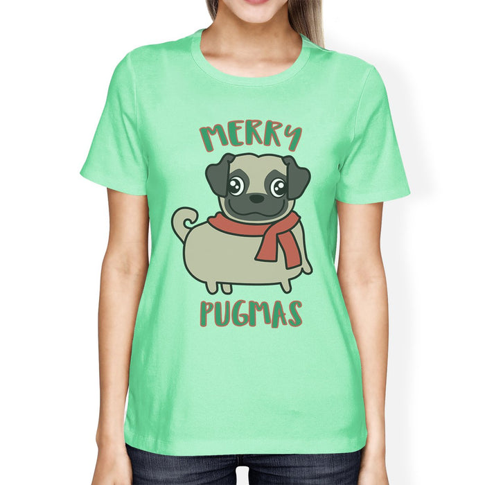 Merry Pugmas Pug Womens Mint Shirt.