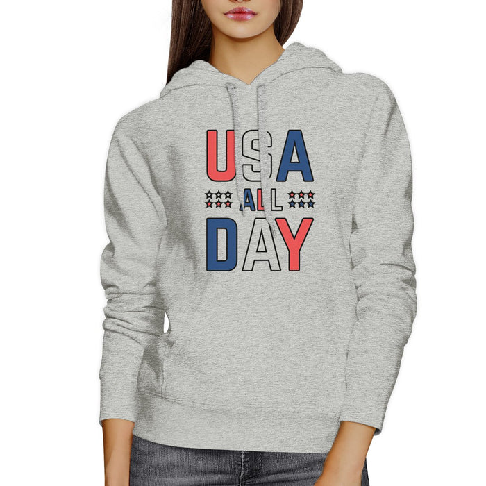 USA All Day Unisex White Hoodie Cute 4th Of July Design Hoodie.