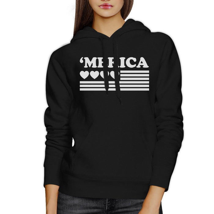 Heart 'Merica Cute American Flag Design Funny Unisex Black Hoodie.