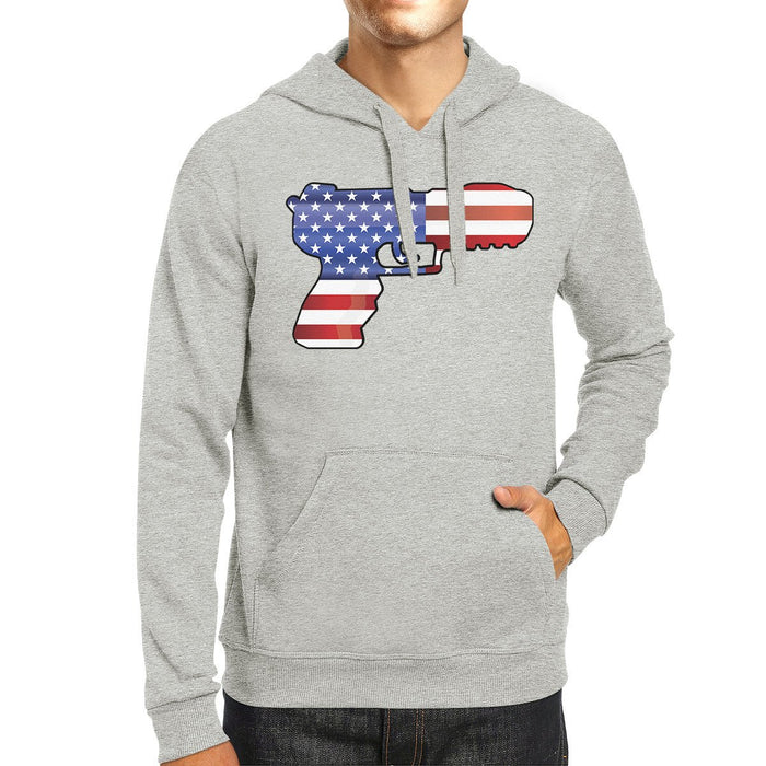 Pistol American Flag Unisex Grey Hoodie Gifts For Gun Supporters.