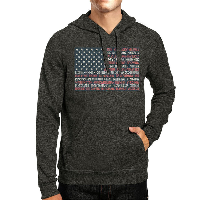 50 States Us Flag Unisex Dark Grey Hoodie Crewneck Pullover Top.