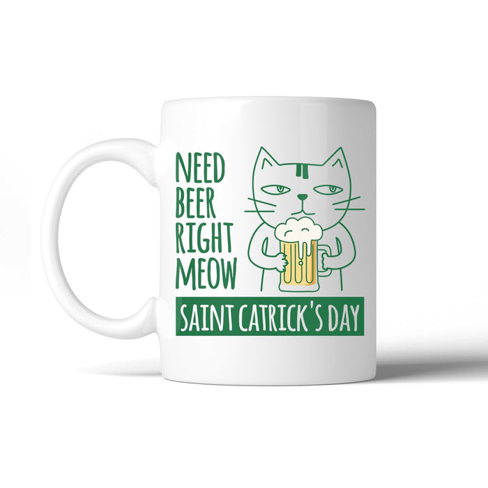 Beer Cat Patrick's Day 11 Oz Ceramic Coffee Mug For St Paddy's Day.