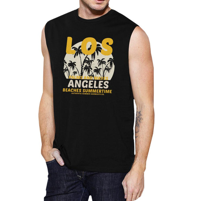 Los Angeles Beaches Summertime Mens Black Muscle Top.