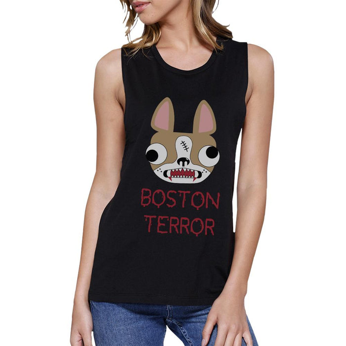 Boston Terror Terrier Womens Black Muscle Top.